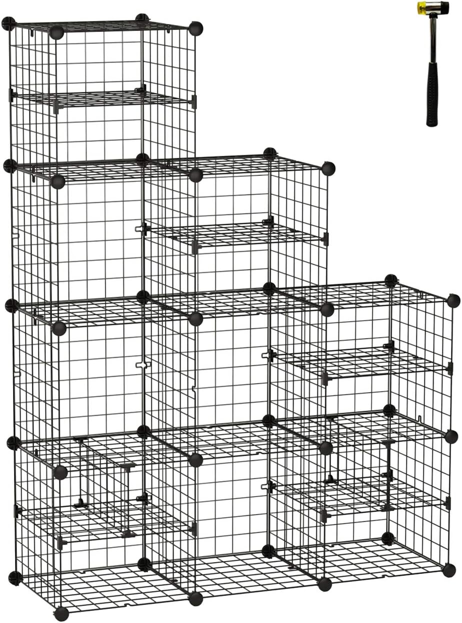 Wire Cube Storage Organizer, Metal Bookshelf, Modular Storage Shelving Black F922