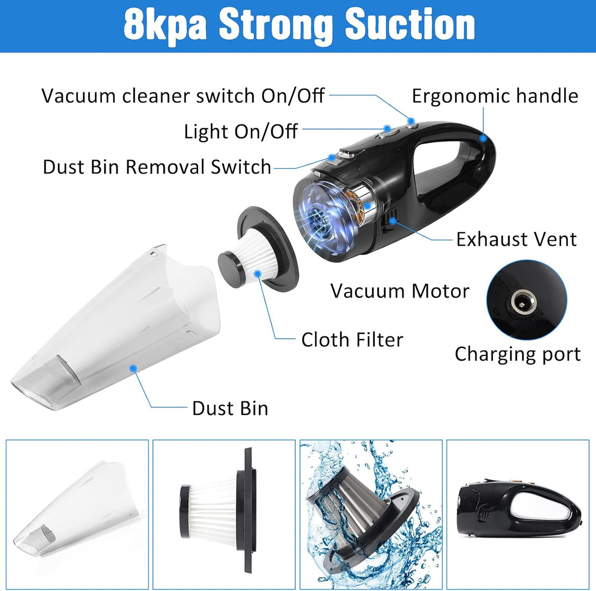 Cordless Handheld Vacuum 8000pa USB 120W Mini Car Vacuum Z33315