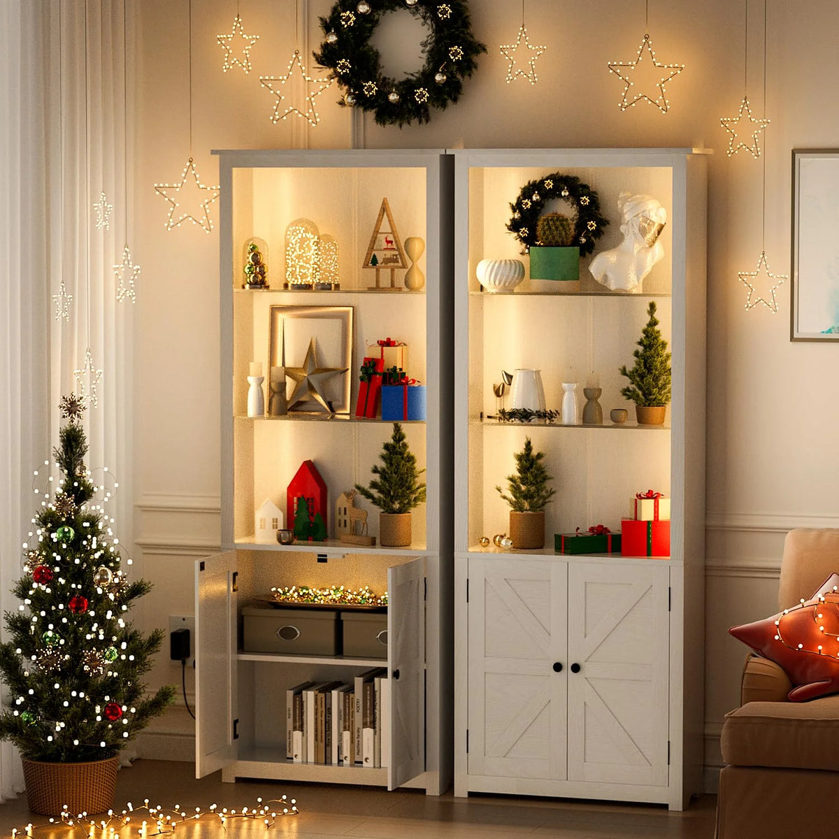 70" Tall Wood 5-Shelf Bookcase with Glass Shelves A7900
