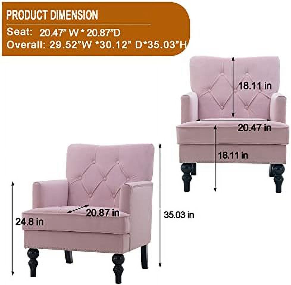 Tufted Velvet Club Chair with Wooden Legs L208766