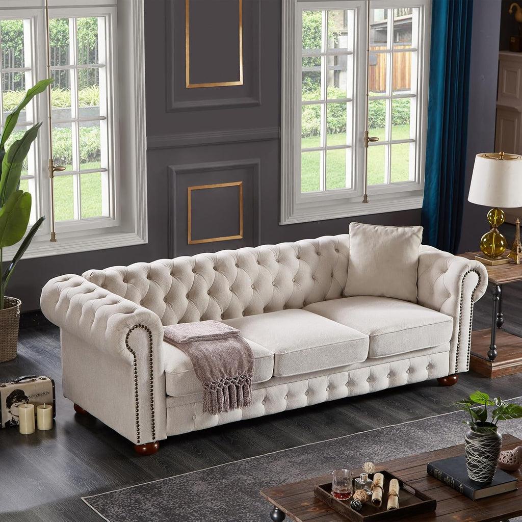 Beige Linen Chesterfield Sofa I971365