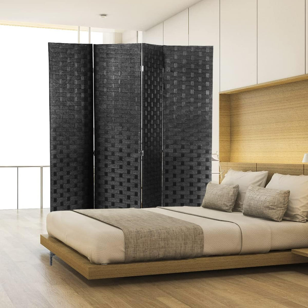 Black 4 Panel 6 ft Folding Wood Room Divider P196