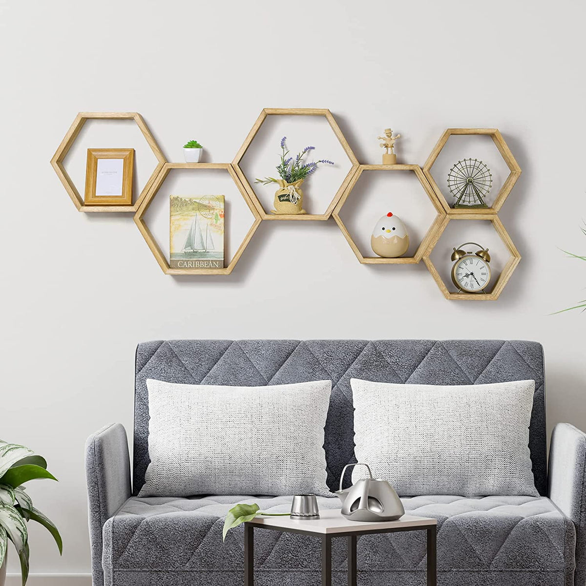 Hexagon Floating Shelves Set of 6 Light Brown G94279