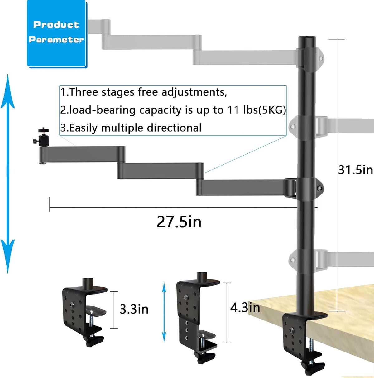 Overhead Camera Mount Rig Stand with Flexible Arm and 360° Ball Head U501