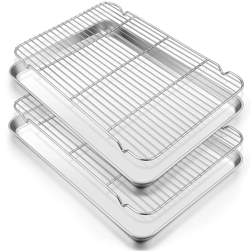 Set of 4 Stainless Steel Baking Sheet and Rack H953618
