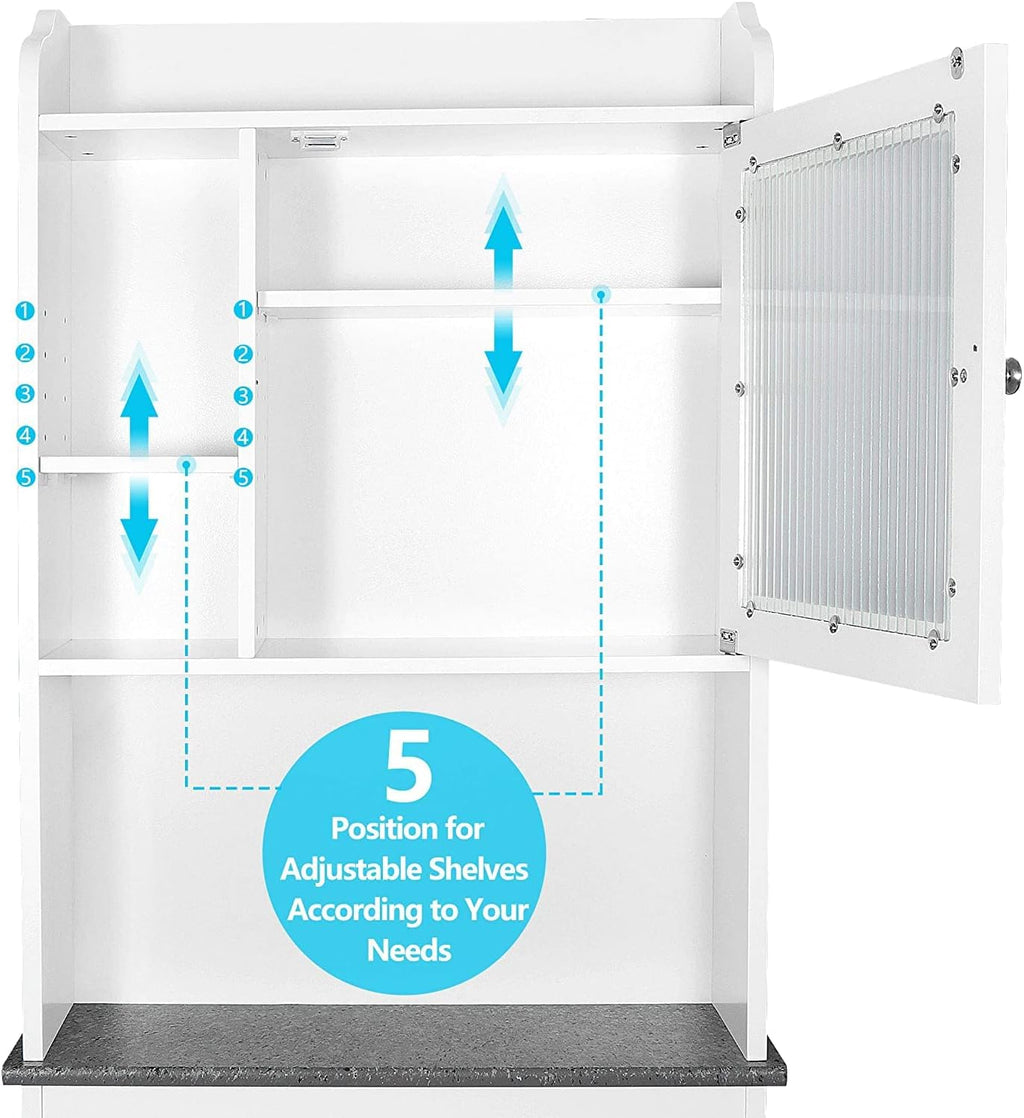 White 4-Tier Over The Toilet Storage Cabinet with Adjustable Shelves and Tempered Glass Door I913