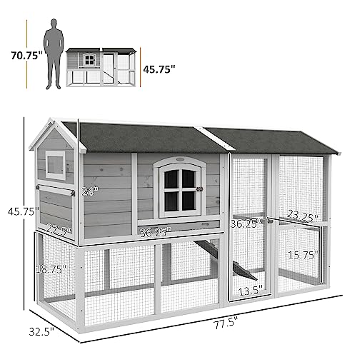 Light Gray Wooden Chicken Coop with Nesting Box and Removable Tray F420