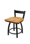 18x22 Low Back Swivel Vanity Stool with Black Wrinkle Finish and Medium Oak Seat N2801