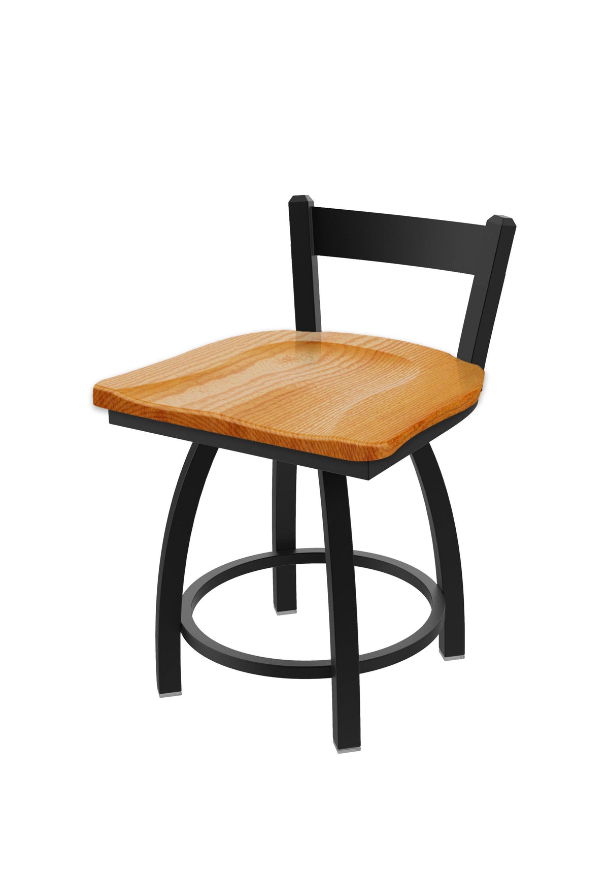 18x22 Low Back Swivel Vanity Stool with Black Wrinkle Finish and Medium Oak Seat N2801