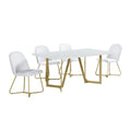 5pc White Wood Top Rectangle Dining Table with 4 White Faux Leather Chairs X838