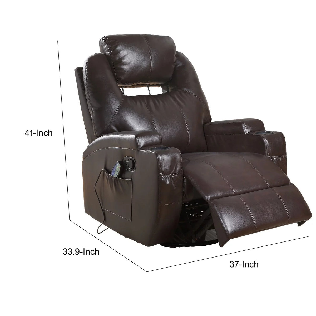 Brown Polyurethane Upholstered Metal Rocker Recliner with Swivel B6414