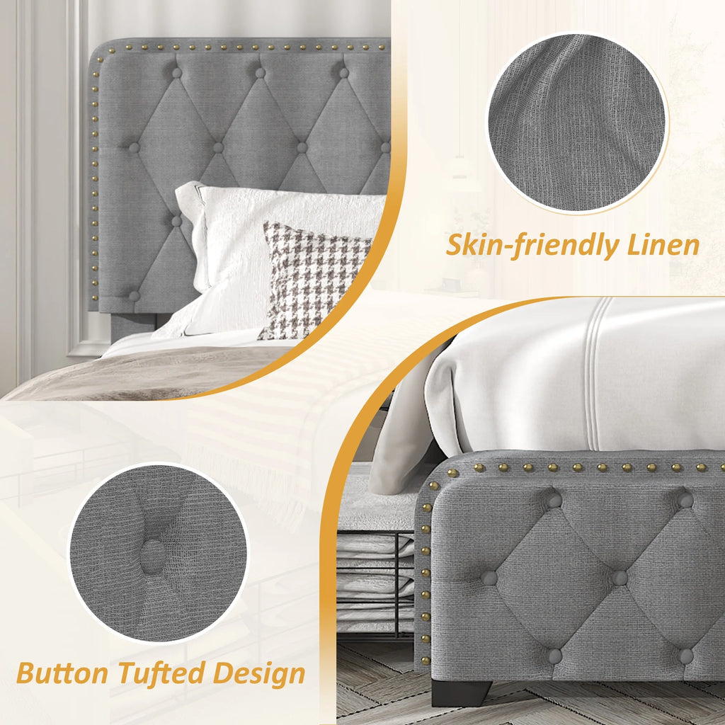 Queen Size Platform Bed Frame with 4 Storage Drawers P8374