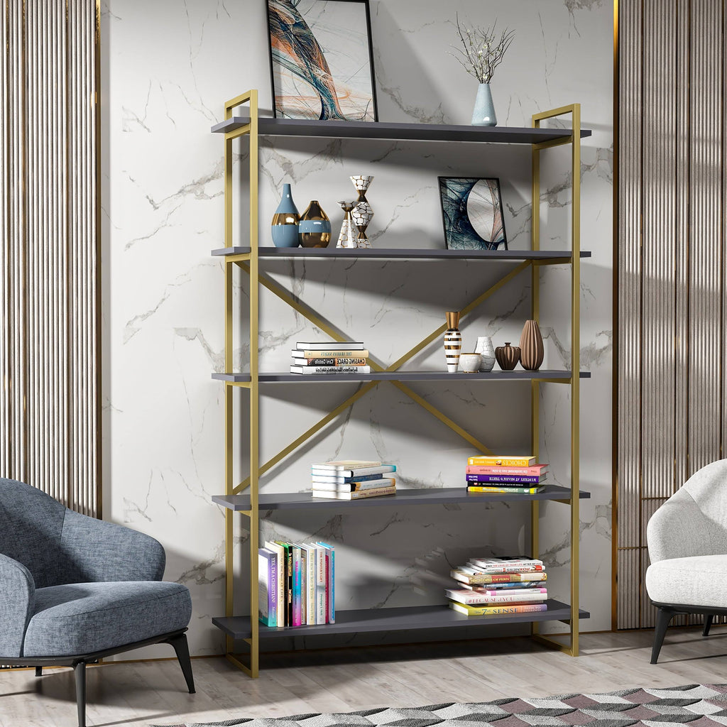 Modern Bookcase Anthracite Gold Y46245