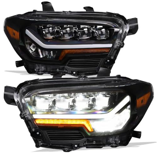 Compatible With 2016-2022 Toyota Tacoma Black Housing Full LED Sequential Quad Projector Headlights V667
