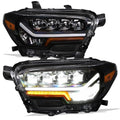 Compatible With 2016-2022 Toyota Tacoma Black Housing Full LED Sequential Quad Projector Headlights V667