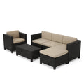 Brown and Beige Wicker L-Shaped Sectional Sofa Set T7661