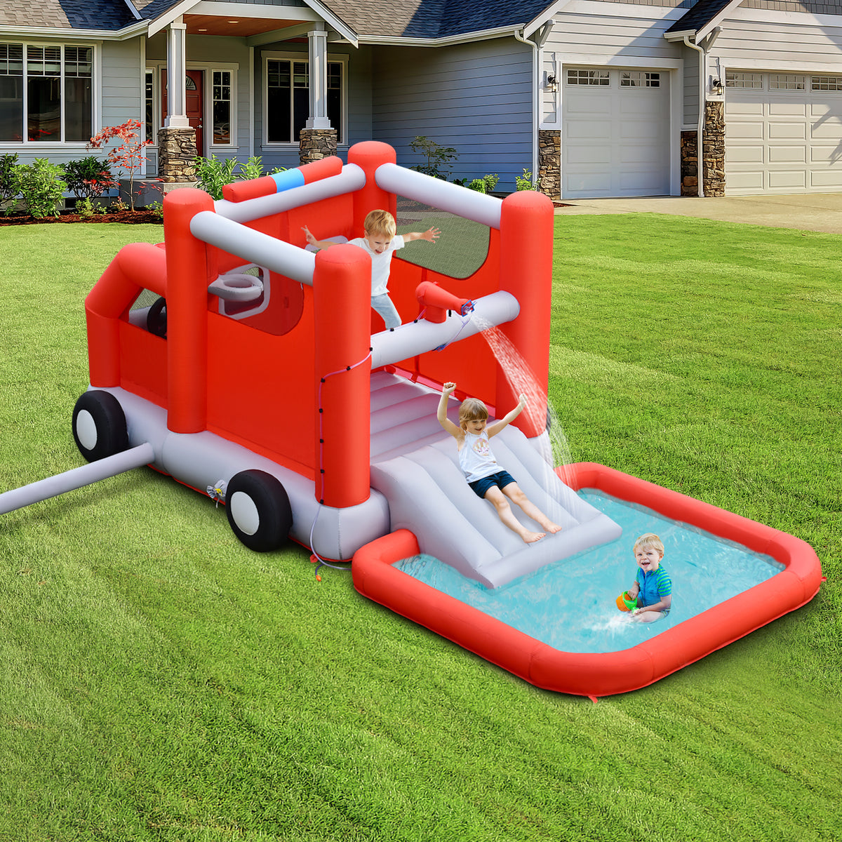 Inflatable Castle Water Park Kids Bounce House with 480W Blower Y81025