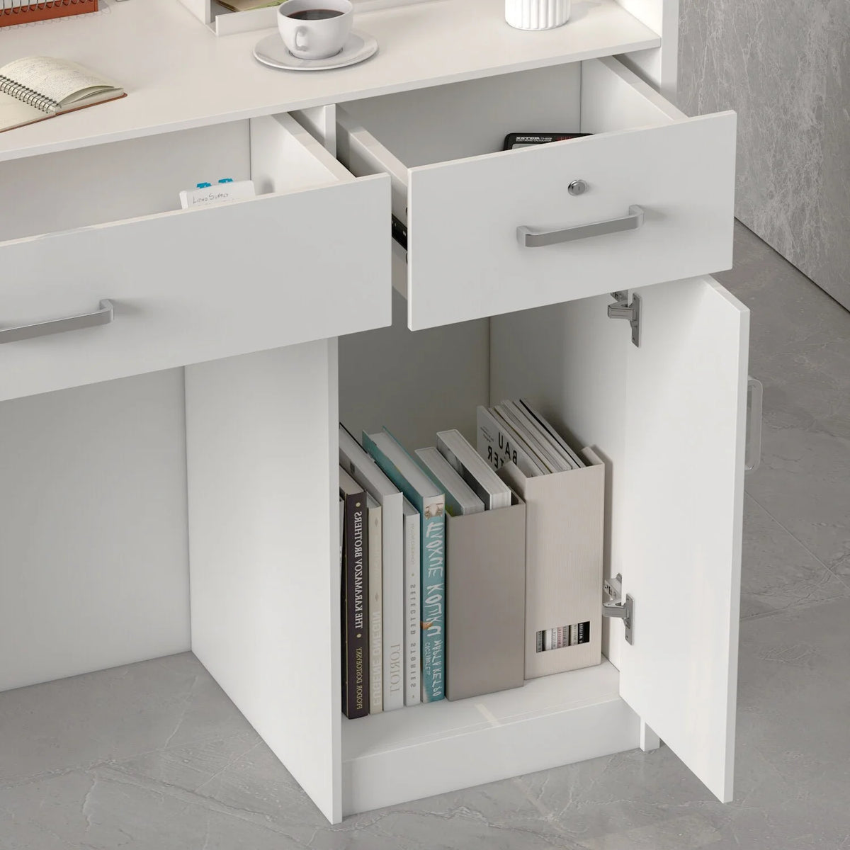 47.2"L White Reception Counter Desk with Lockable Drawers S212707