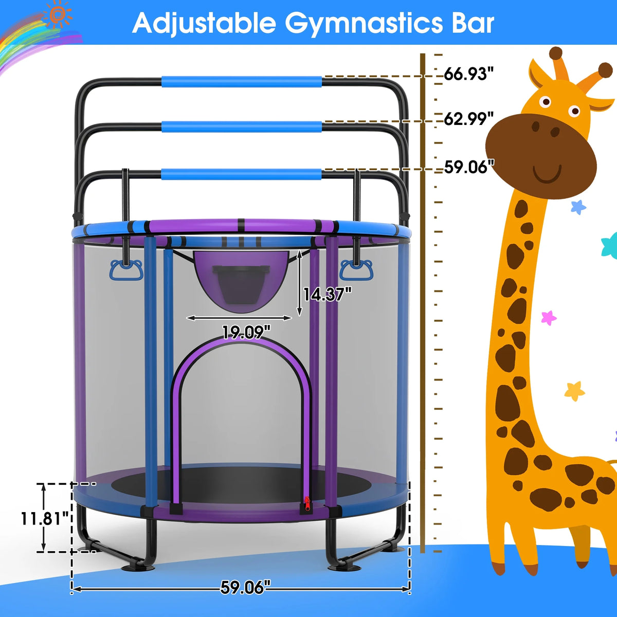 60'' Kids Trampoline with Swing, Enclosure Net and Basketball Hoop U98757
