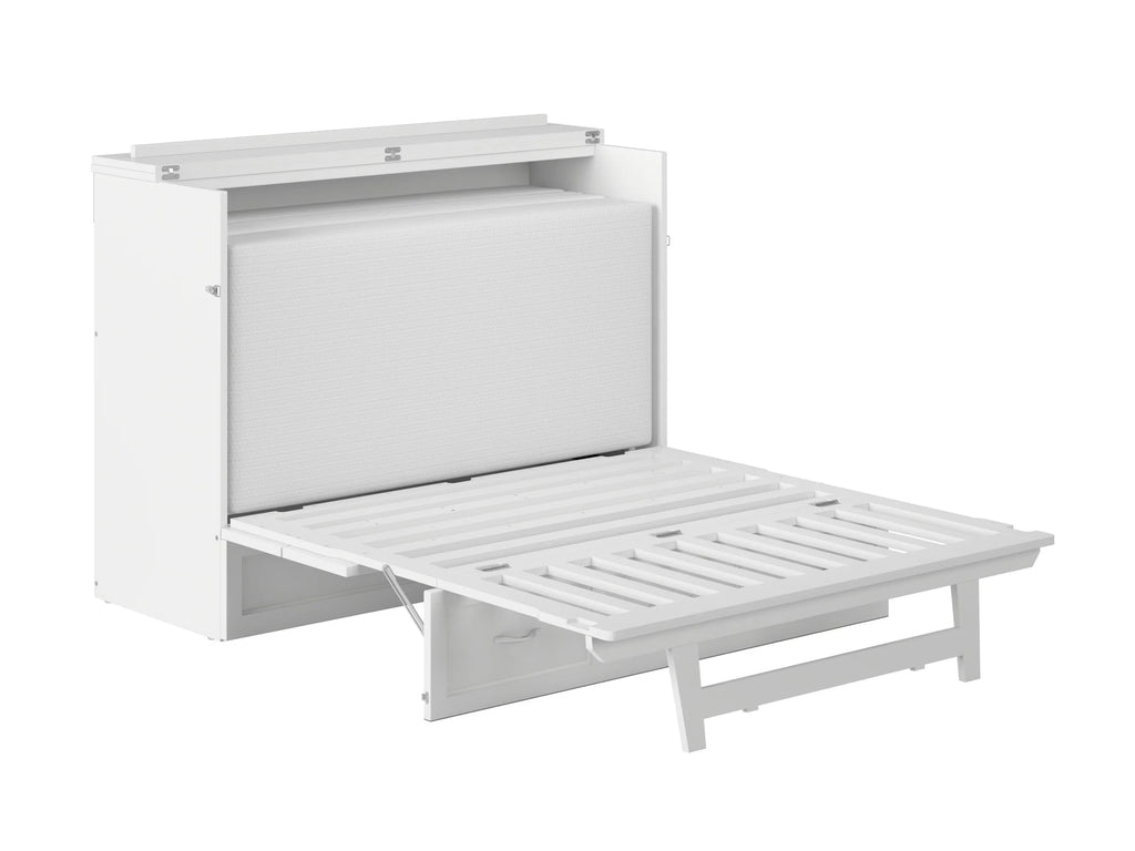 White Solid Wood Murphy Bed Chest with Mattress Q71419