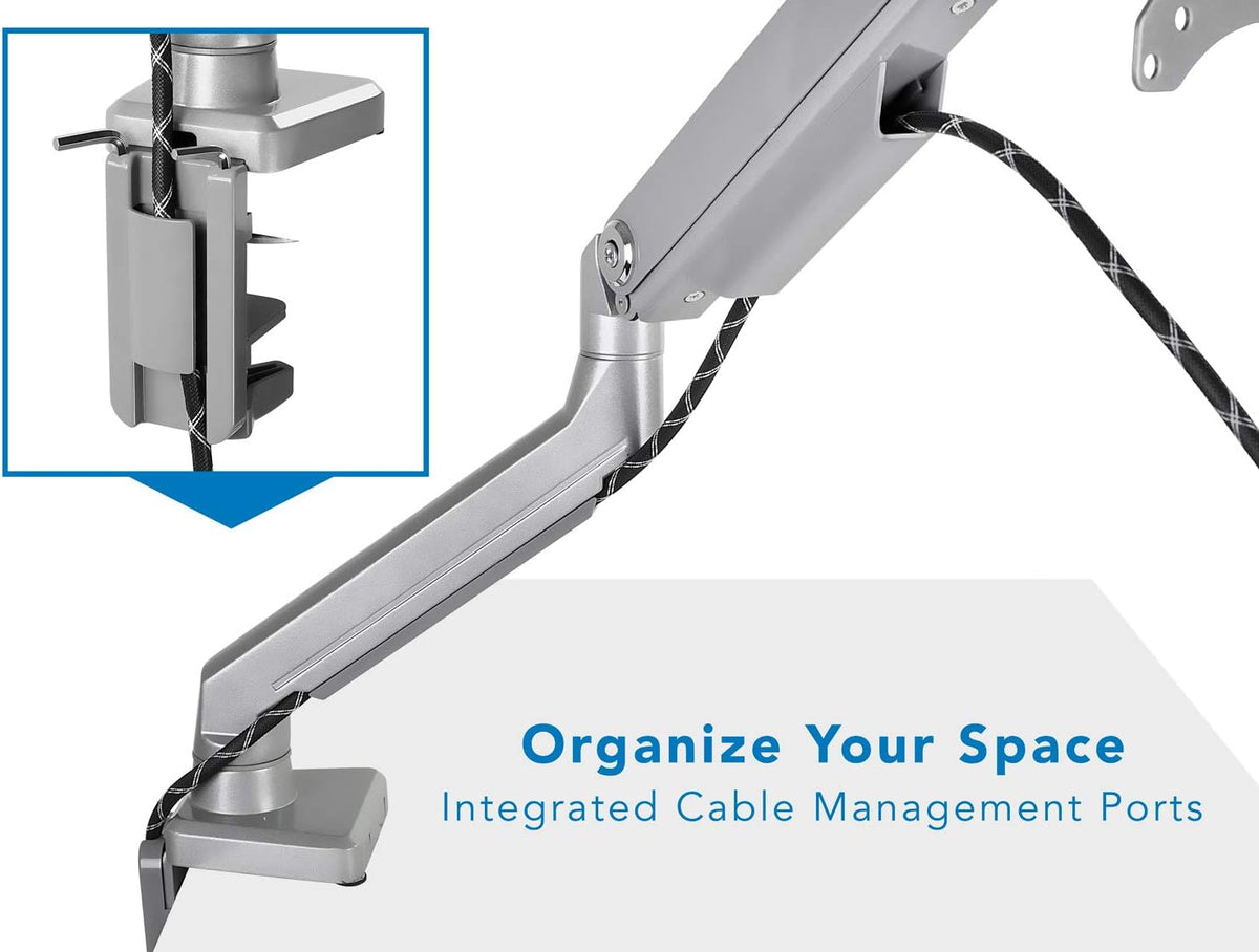 Single Monitor Arm Mount Desk Stand Full Motion Height Adjustable Articulating Mechanical Spring Arm Fits 24 27 29 30 32 Inch VESA Compatible Computer Screen C-Clamp and Grommet Base B51990