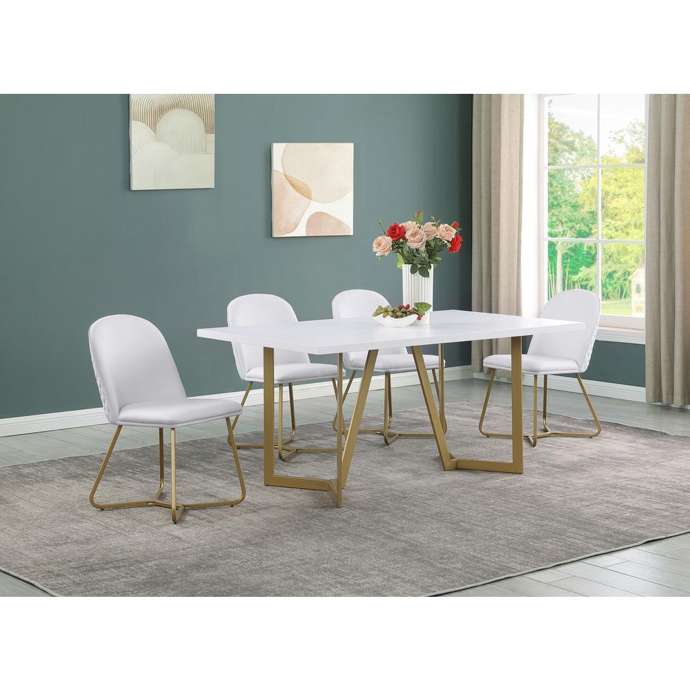 5pc White Wood Top Rectangle Dining Table with 4 White Faux Leather Chairs X838