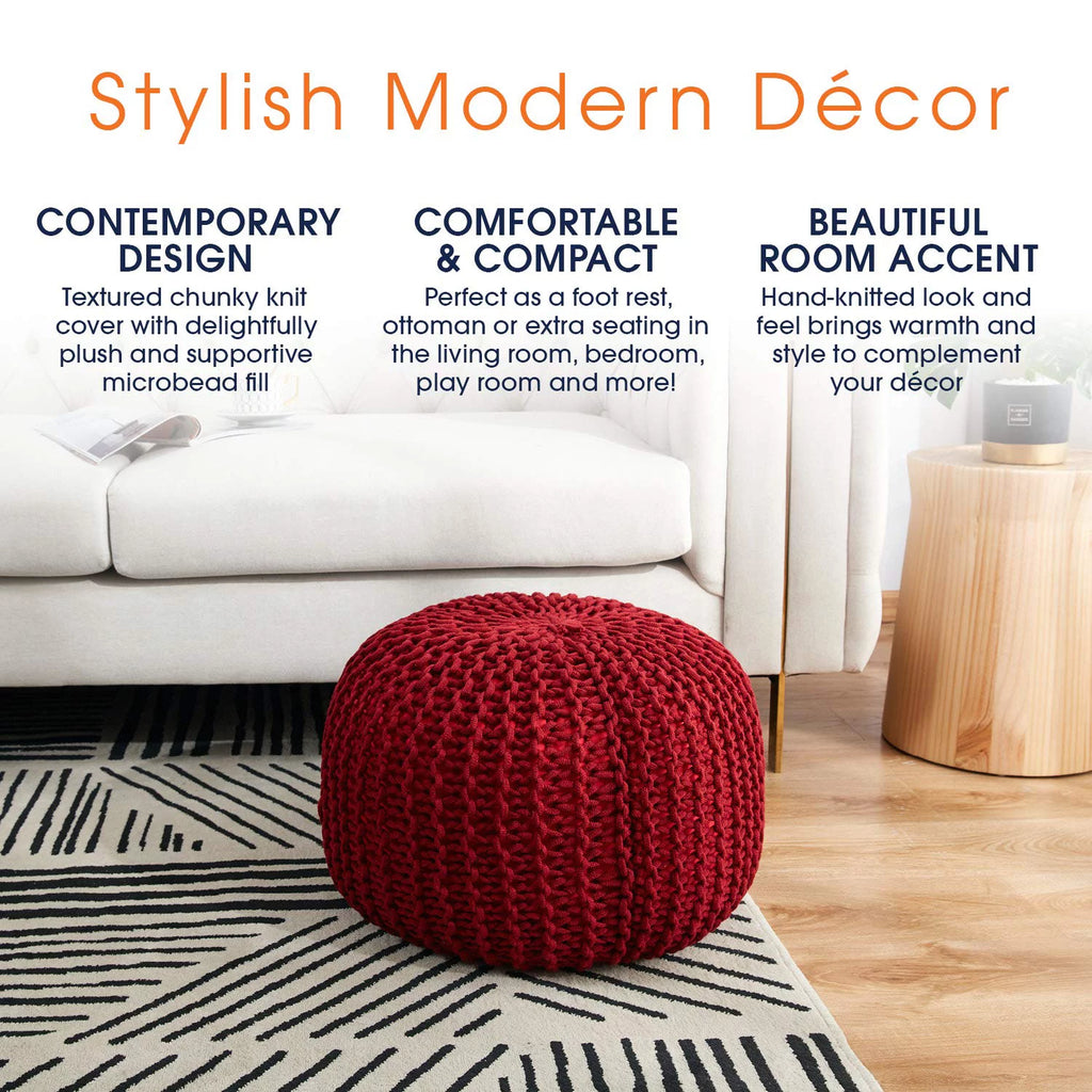 18" Chunky Hand-Knit Round Ottoman Pouf L126576