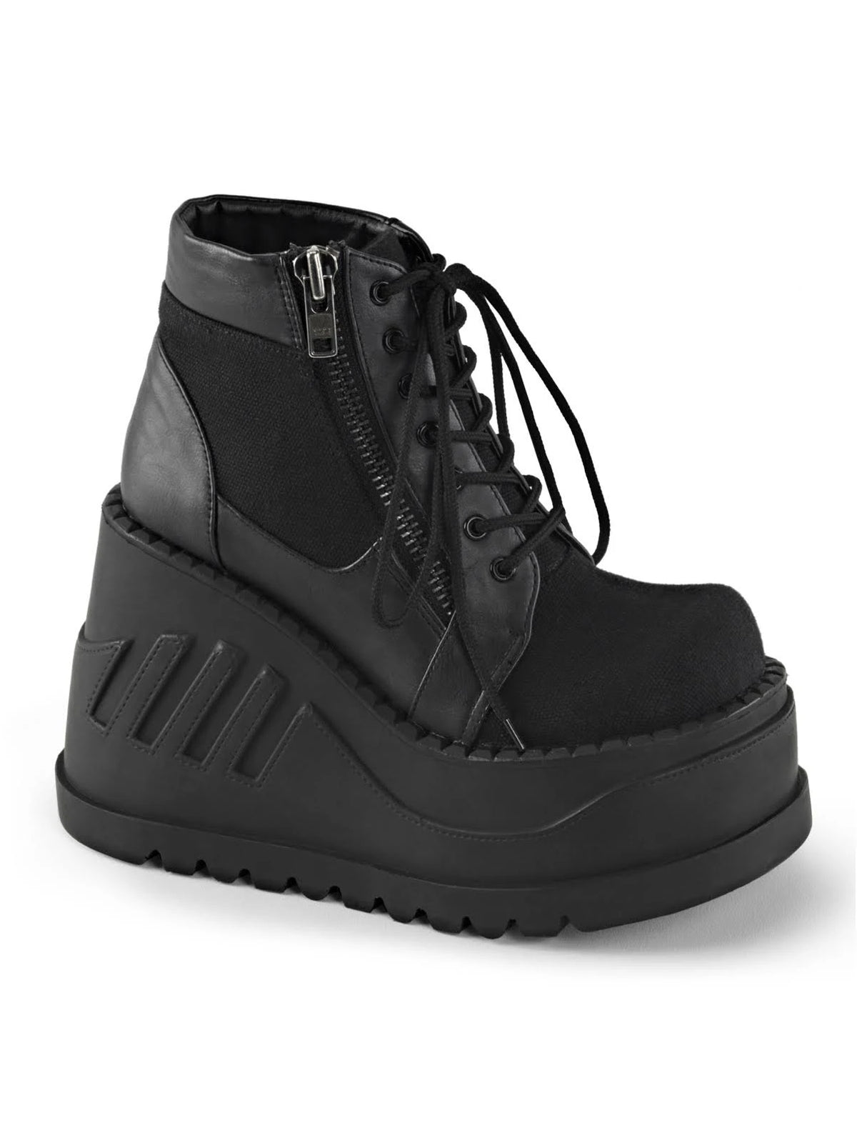 Black Canvas-Vegan Leather Stomp-10 Boots C8874