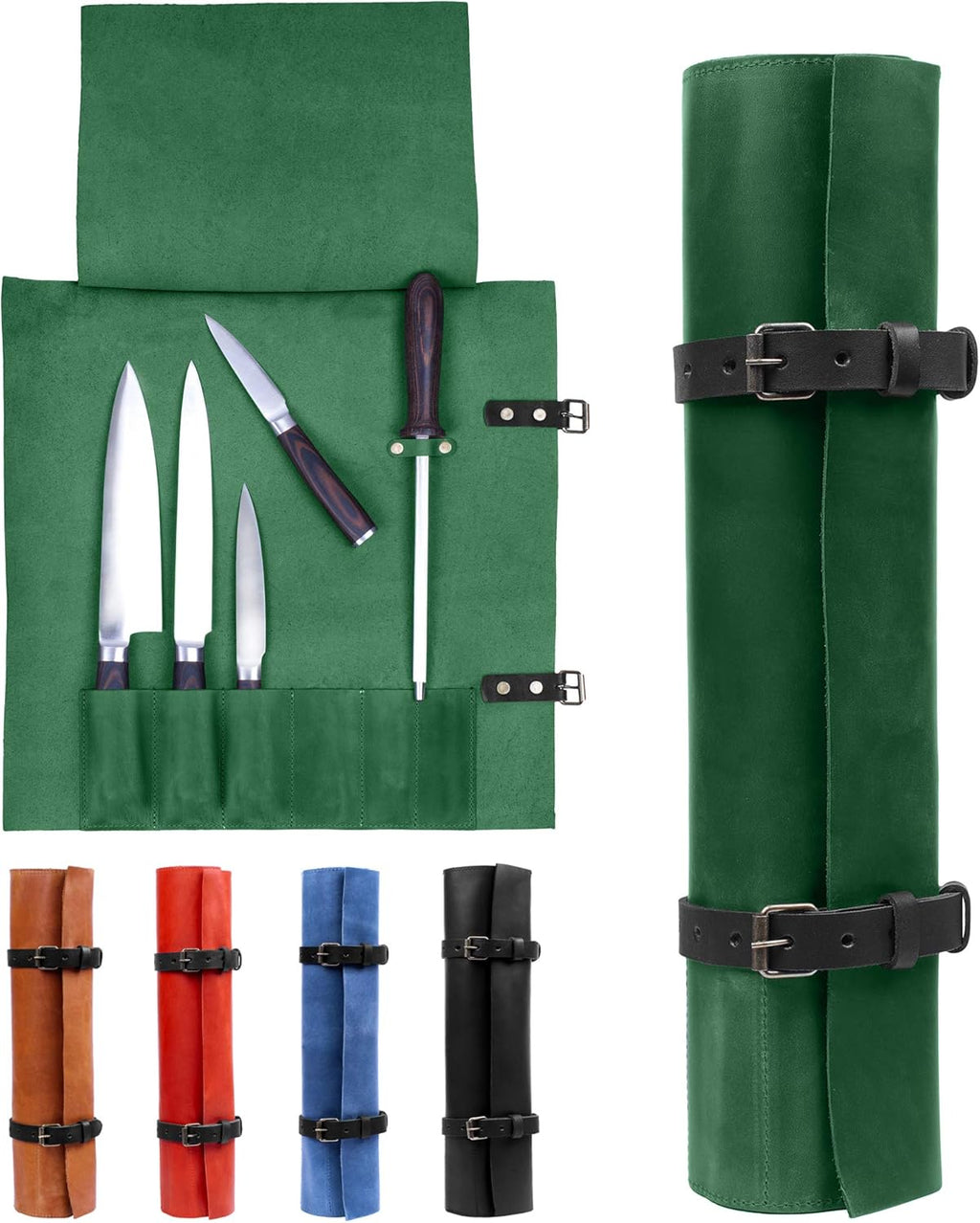 Leather Knife Roll Bag Portable Travel Tool Case W24884