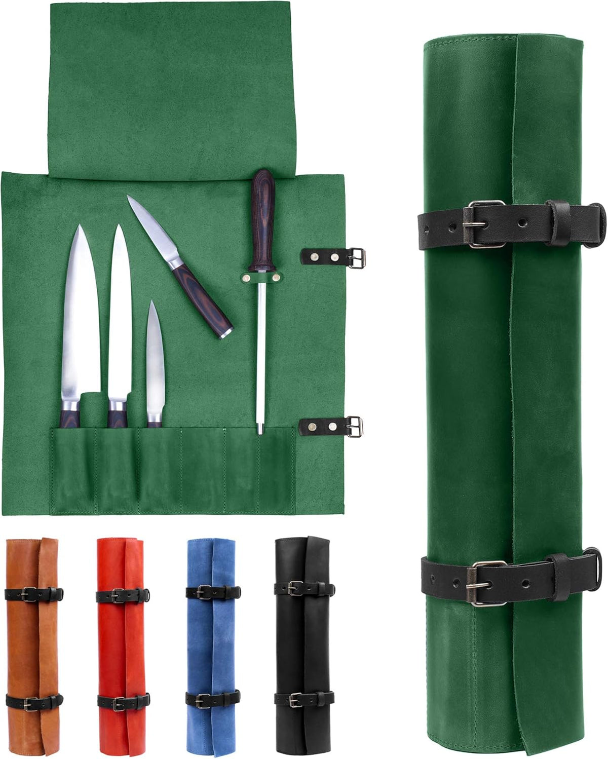 Leather Knife Roll Bag Portable Travel Tool Case W24884