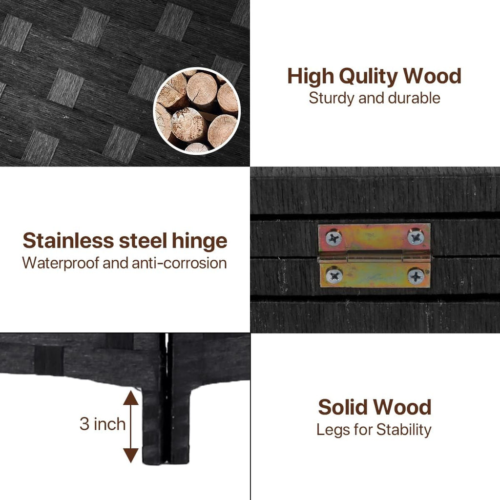Black 4 Panel 6 ft Folding Wood Room Divider P196