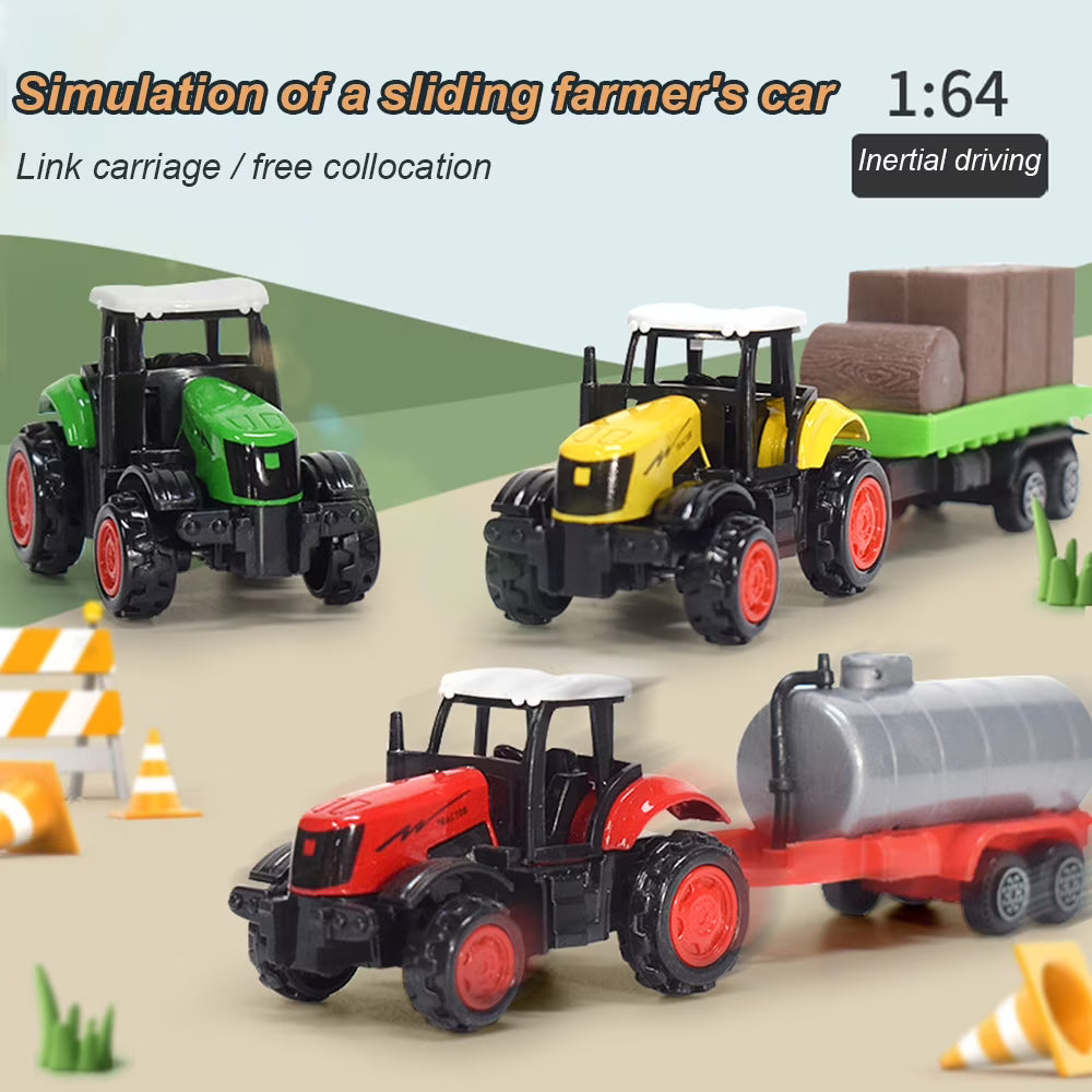 3 Pieces Die-Cast Metal Toy Farm Tractors Truck and Trailers Set P81956