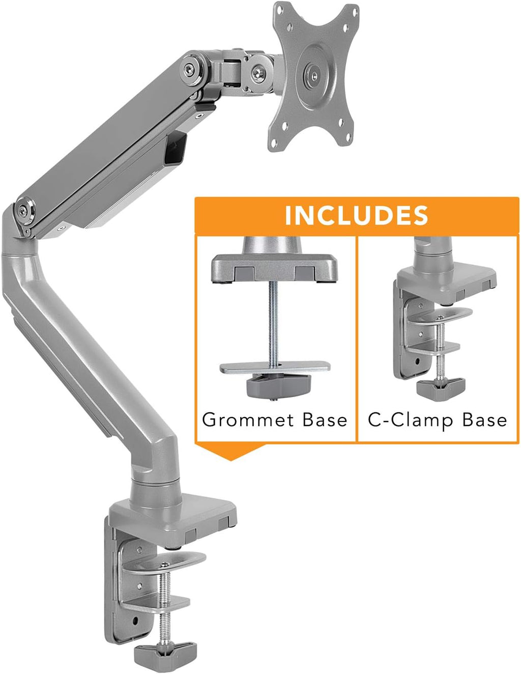 Single Monitor Arm Mount Desk Stand Full Motion Height Adjustable Articulating Mechanical Spring Arm Fits 24 27 29 30 32 Inch VESA Compatible Computer Screen C-Clamp and Grommet Base B51990