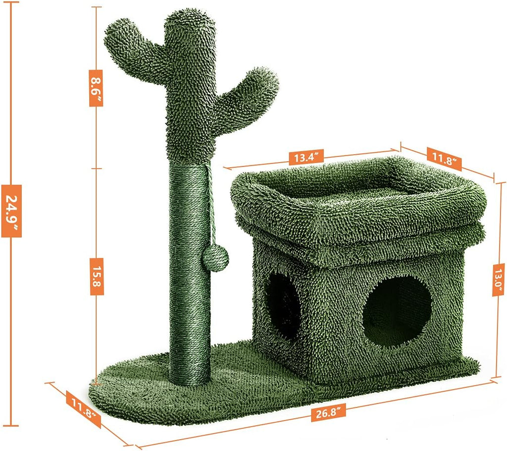 Green Cat Scratching Post Kitty Condo with Dangling Ball U27459