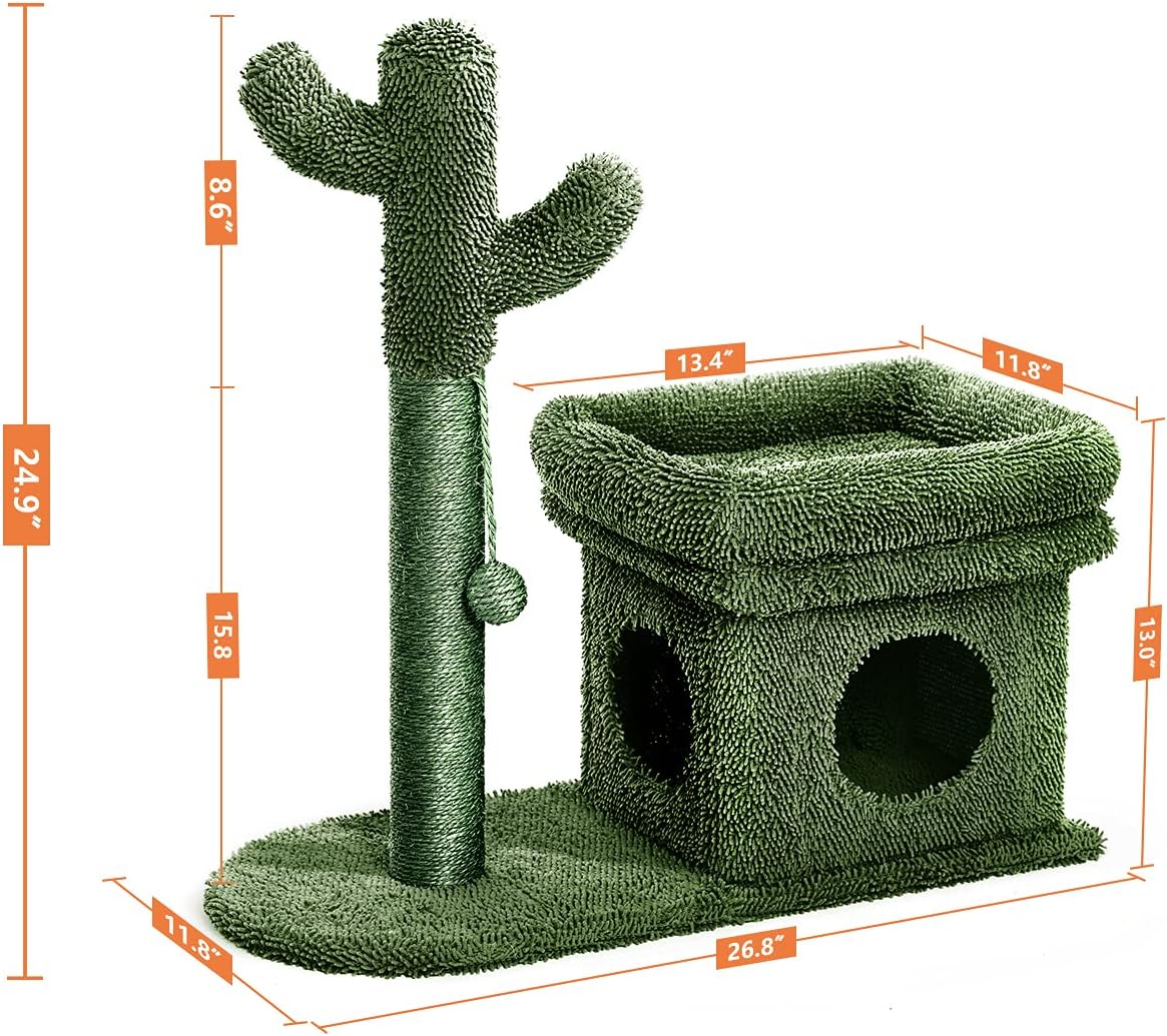 Green Cat Scratching Post Kitty Condo with Dangling Ball U27459