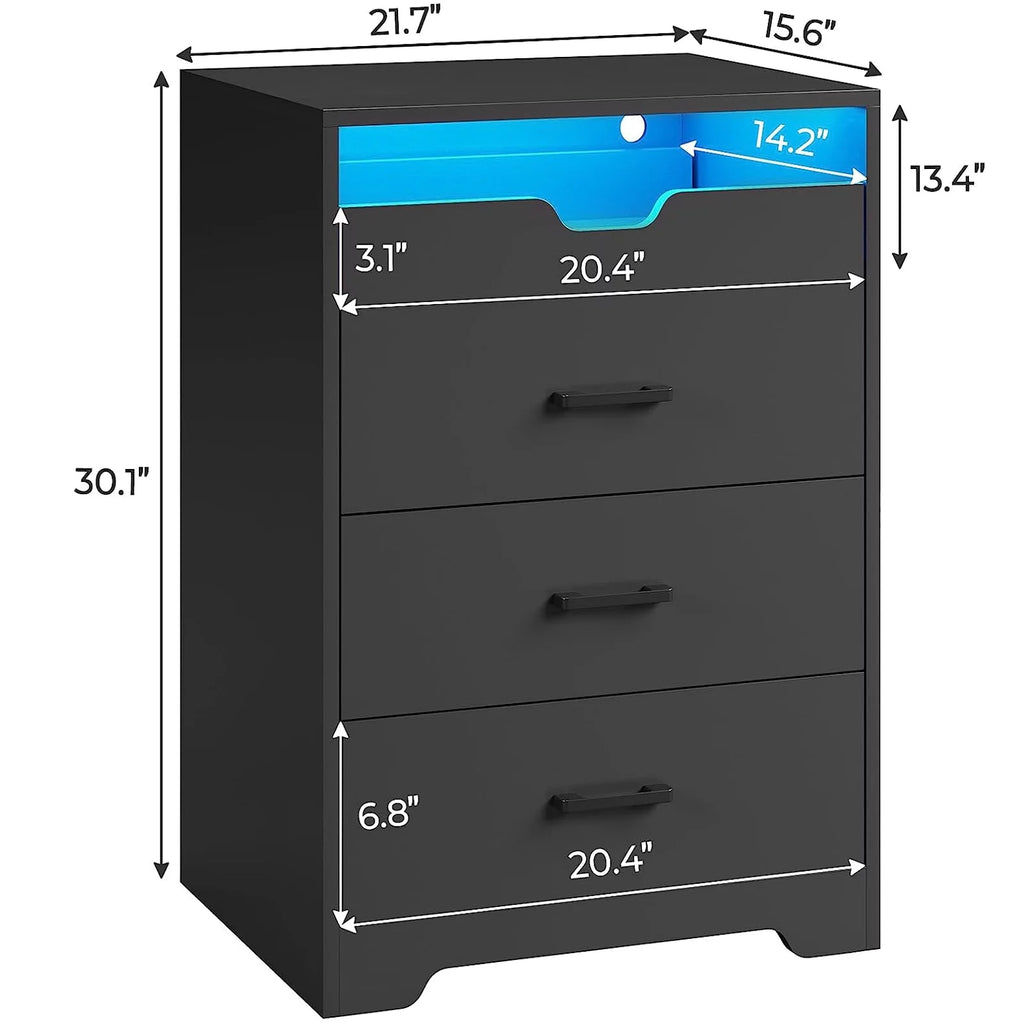 Black 3 Drawer Dresser with LED Lights U44950