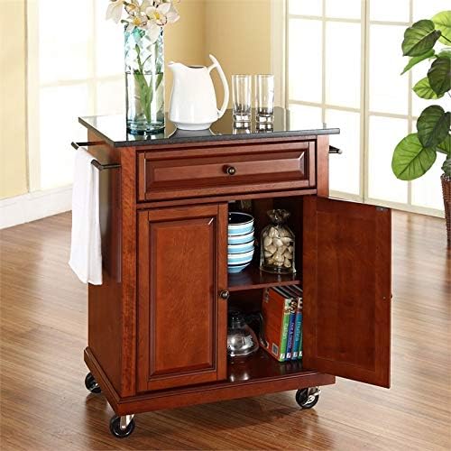 Black Granite Top Cherry Kitchen Cart H965302