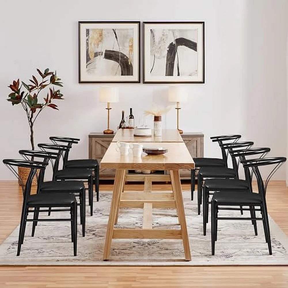 Black Set of 4 Metal Dining Chair with Y-Shaped Backrest PU Leather Seat D56235