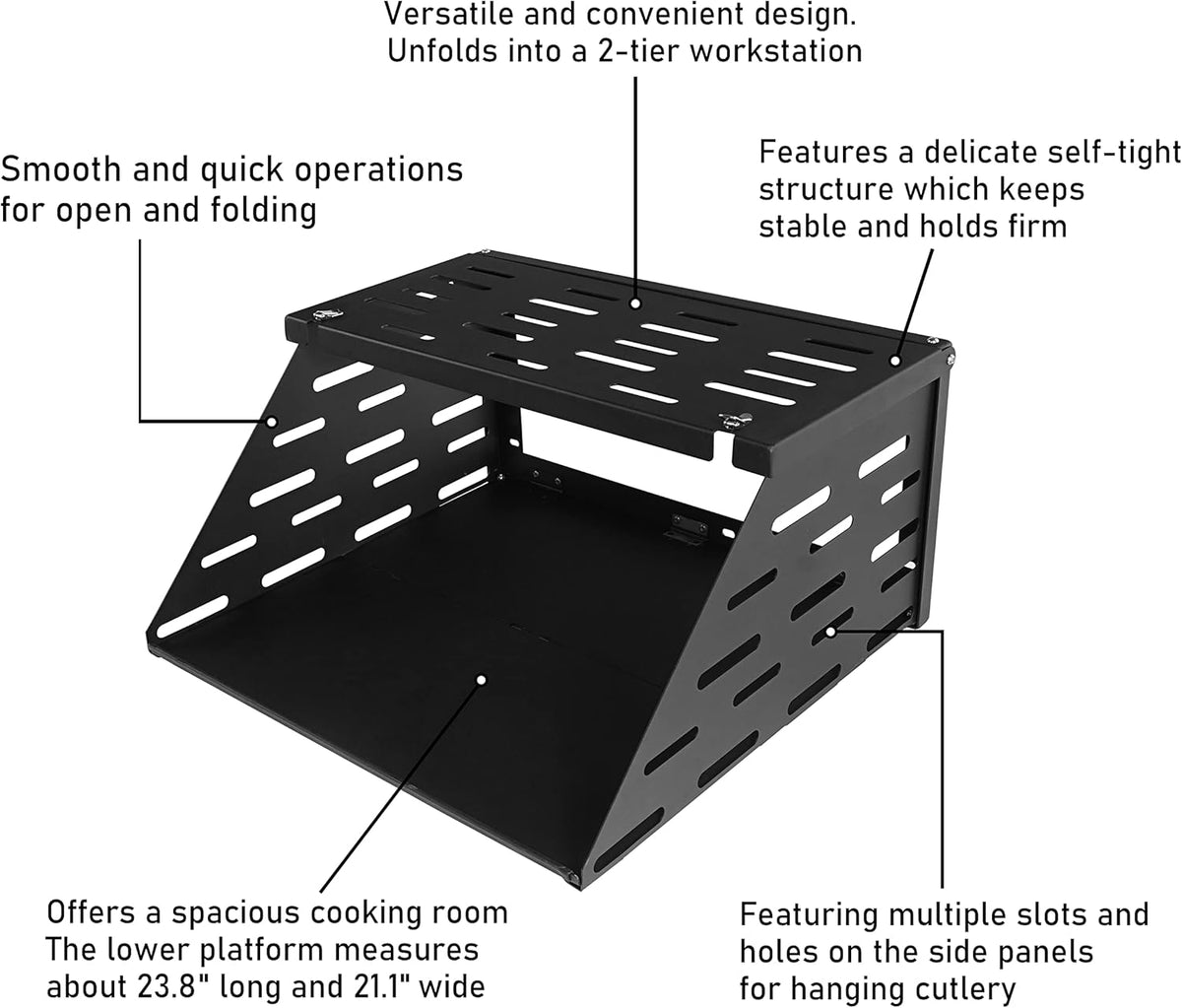 2-Tier Foldable Tailgate Table Camping Cargo Shelf N2853