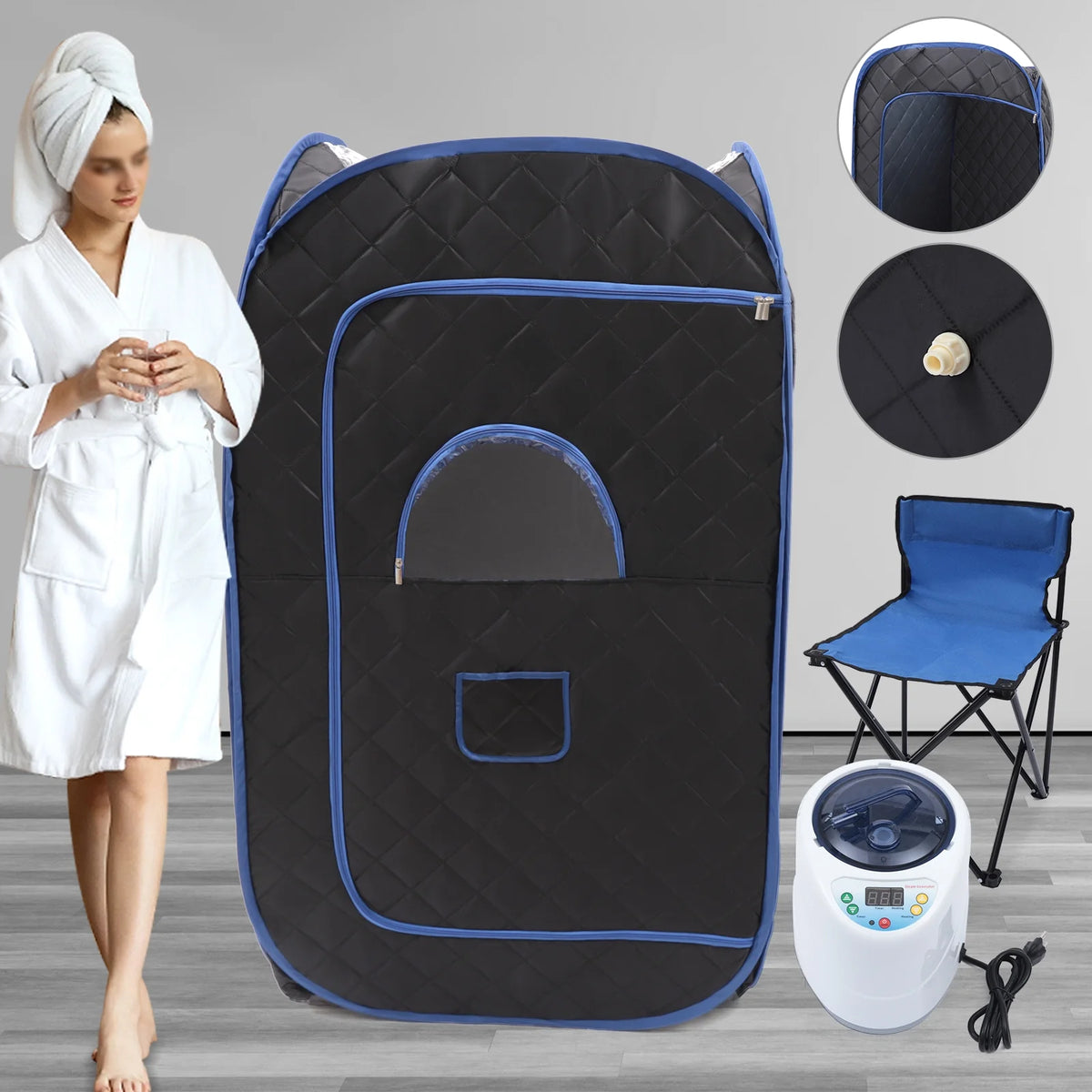 Portable Steam Sauna Tent with 2L Steamer, 99 Minute Timer, Remote Control, Chair, 135CM V301871