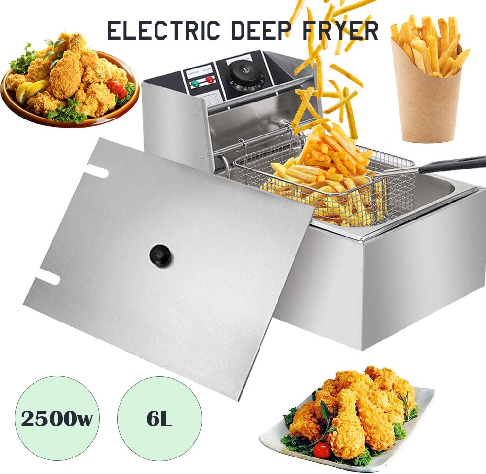 6 L Stainless Steel Electric Deep Fryer with Basket and Lid V23044
