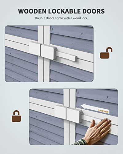 Outdoor Storage Cabinet with 3 Shelves, Double Lockable Wooden Garden Shed with Waterproof Roof C999482