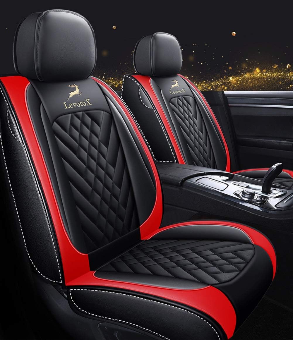 Black-Red Leather Car Seat Covers 2 Seats F529