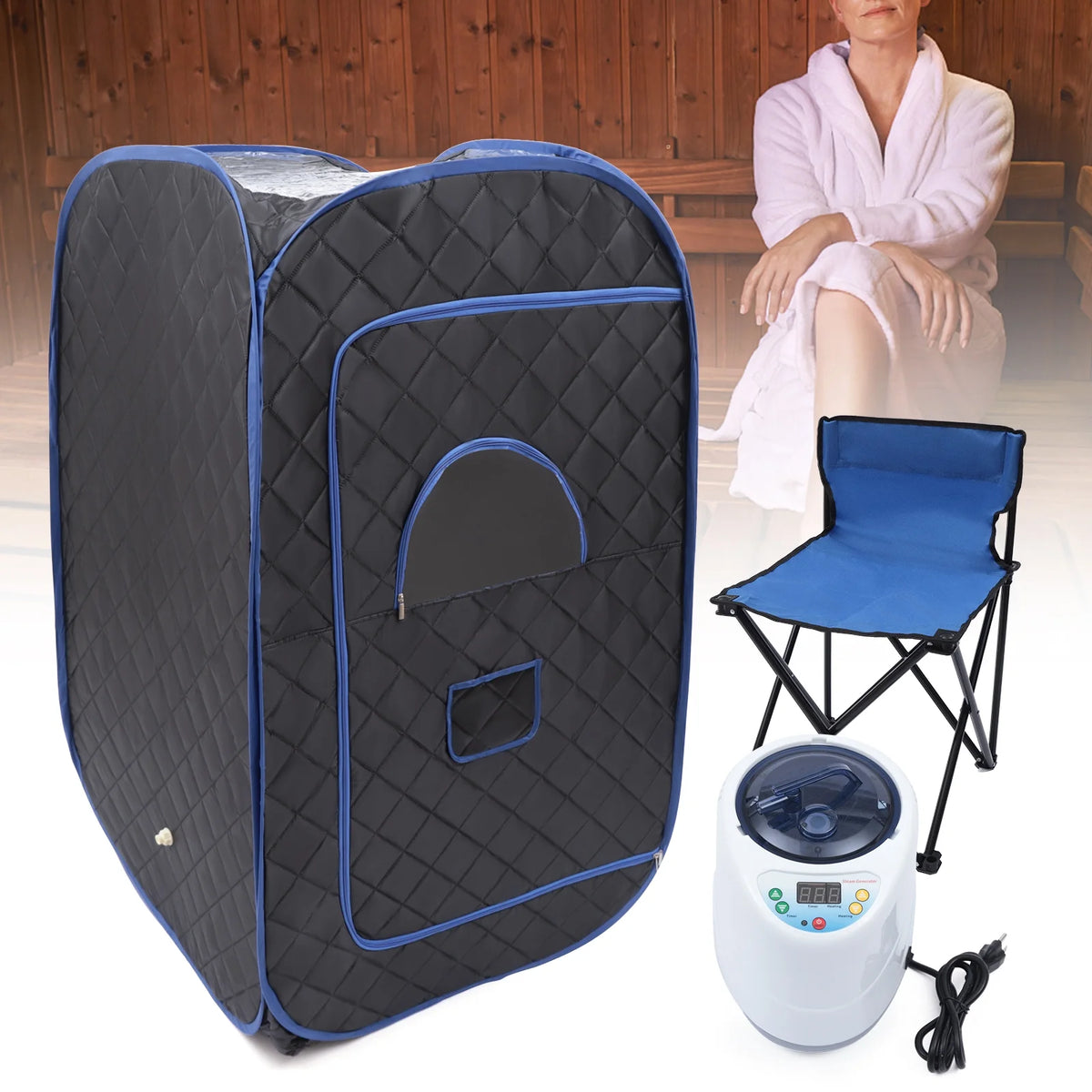 Portable Steam Sauna Tent with 2L Steamer, 99 Minute Timer, Remote Control, Chair, 135CM V301871