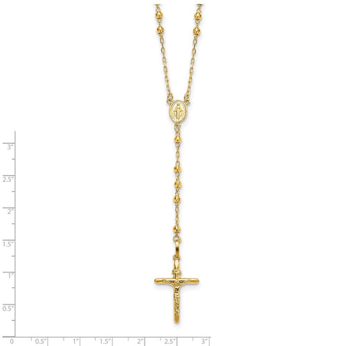 10k Gold Sparkle Cut 3mm Beaded Semi Solid Rosary Necklace 24 Inch P598704
