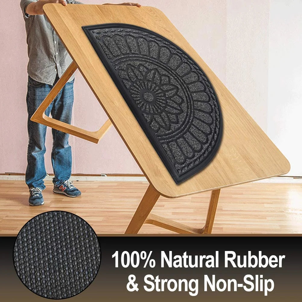Half Round Door Mat, Non-Slip Rubber Low-Profile Doormat, 23.5" x 35.5", Gray T576