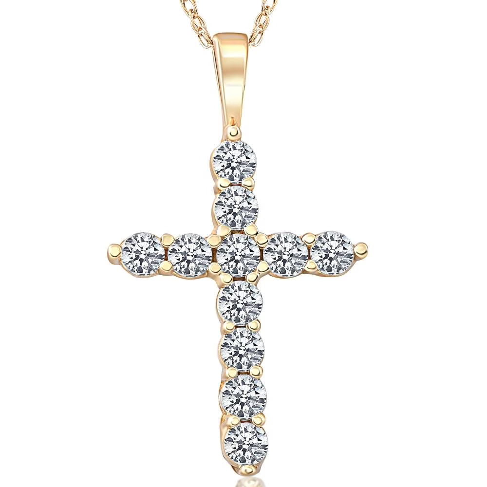 14K Yellow Gold Diamond Cross Pendant Necklace G8962