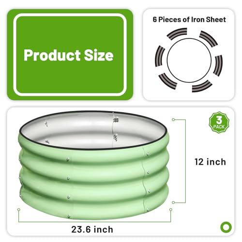 3 Pcs 2x2x1ft Round Galvanized Metal Raised Garden Bed A74348