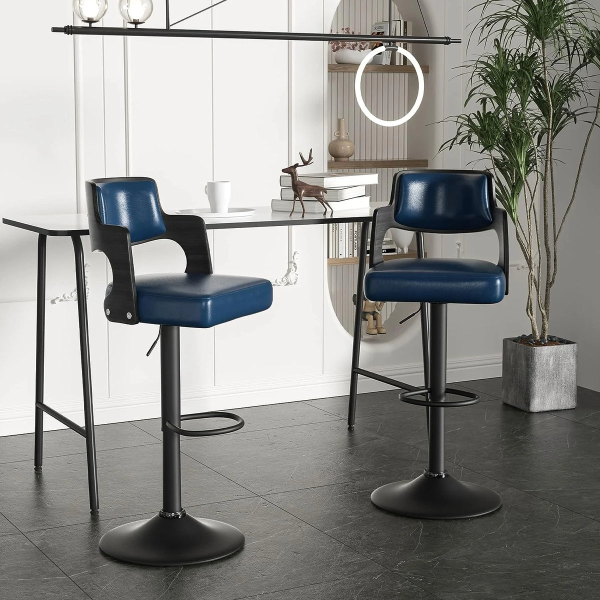 Adjustable Bar Stools with Wood Back Set of 4 O682379