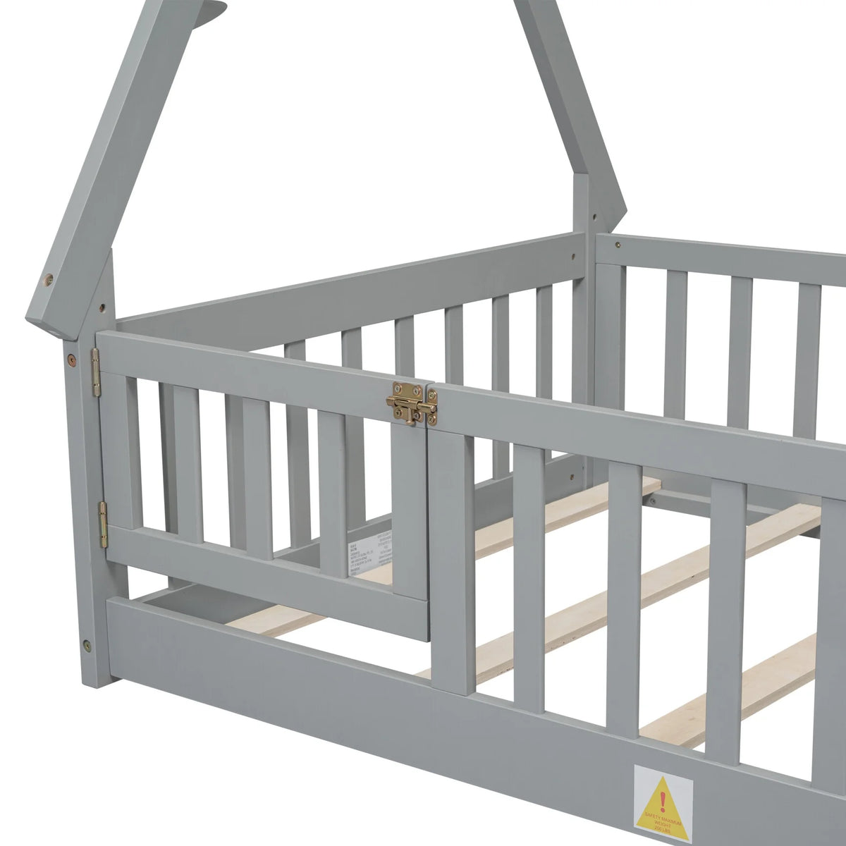 Twin Size Grey Wooden Floor Bed with Guardrail L353